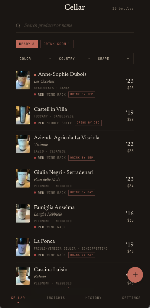 Wine cellar list